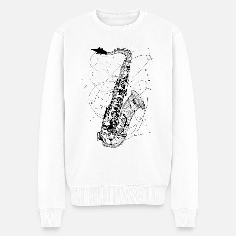 Dessin de saxophone - Pull Premium bio Homme - blanc