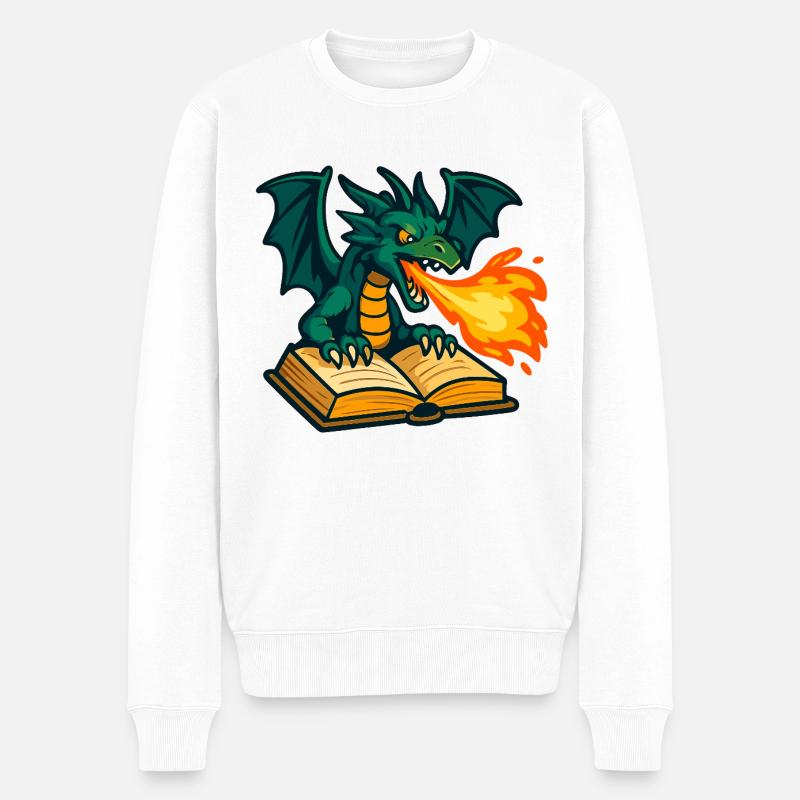 Feuerdrache Buchzauber - Männer Premium Bio Pullover - Weiß