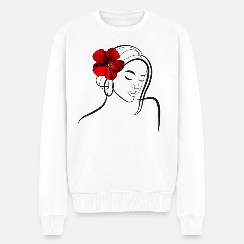 Elegante Blumenkopffrau mit Mohnblume - Männer Premium Bio Pullover - Weiß