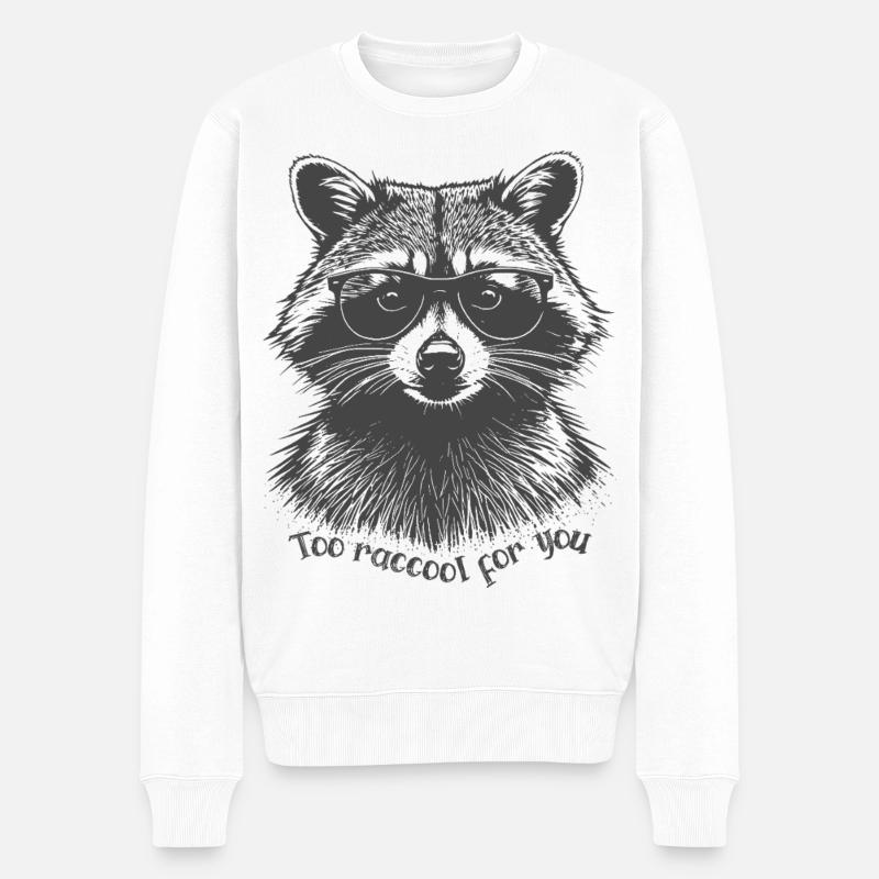 Too raccool for you - Lustiger Waschbär mit Brille - Männer Premium Bio Pullover - Weiß