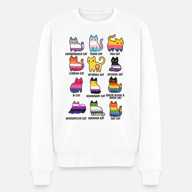 Niedliche Retro LGBT Katze Cat Pride & Equality - Männer Premium Bio Pullover - Weiß