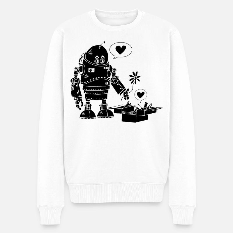 Robot Lovers (Schwarz) - Männer Premium Bio Pullover - Weiß