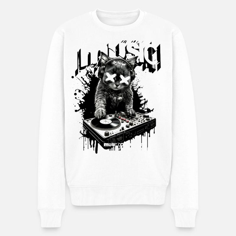 Musique Chat DJ Fête Platines Fun - Pull Premium bio Homme - blanc