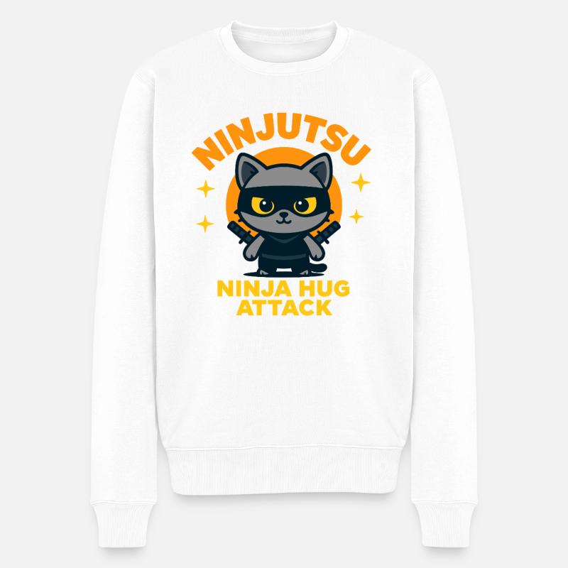 Ninja Katzen Attacke - Männer Premium Bio Pullover - Weiß
