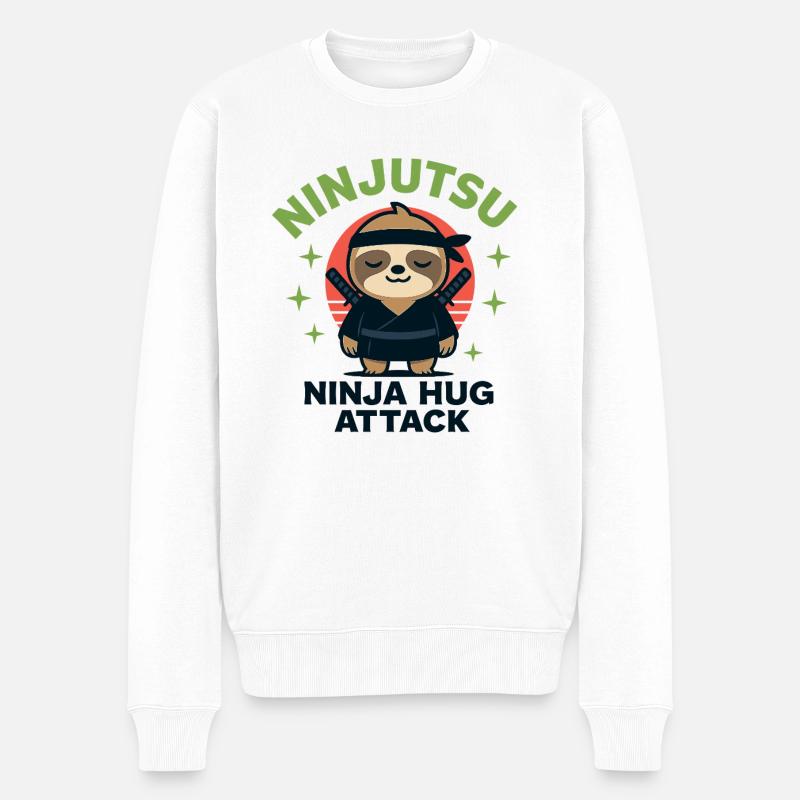 Ninja Kuschel-Sloth HugAttack - Männer Premium Bio Pullover - Weiß