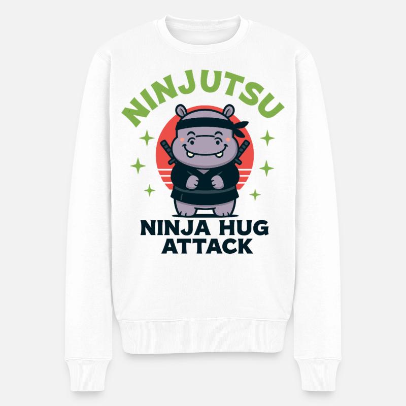 Ninja Kuschel Hippo - Männer Premium Bio Pullover - Weiß