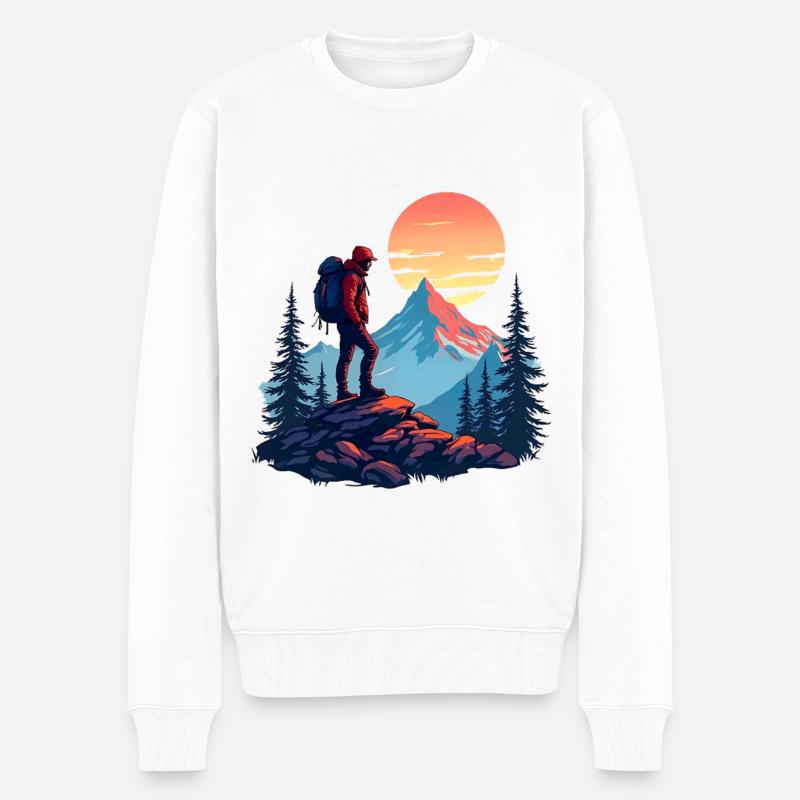 Wanderberge Sonnenuntergang - Männer Premium Bio Pullover - Weiß