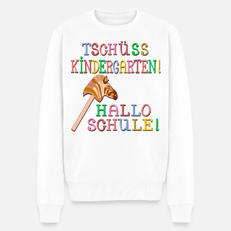 HOBBY HORSING - TSCHÜSS KINDERGARTEN HALLO SCHULE - Männer Premium Bio Pullover - Weiß
