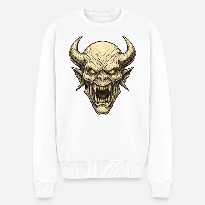 Dämonenmaske Hornenkopf - Männer Premium Bio Pullover - Weiß