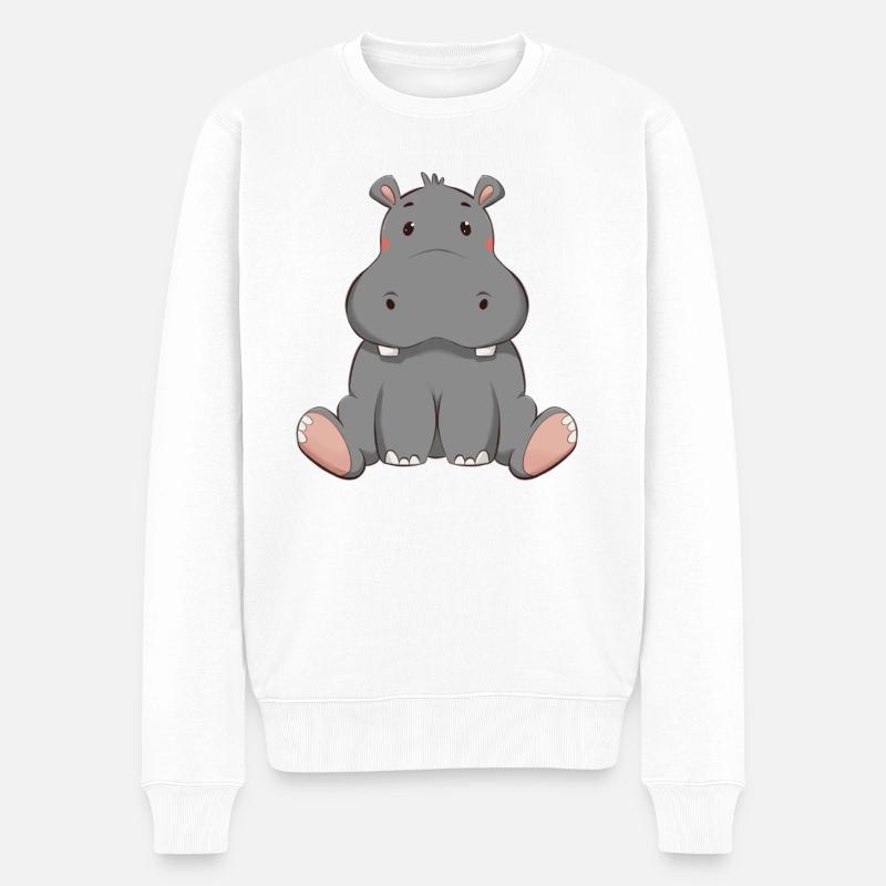 Nilpferd - Männer Premium Bio Pullover - Weiß