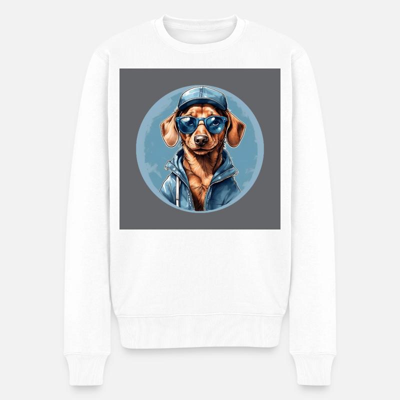 Teckel Teckel avec lunettes de soleil et sweat à capuche - Pull Premium bio Homme - blanc