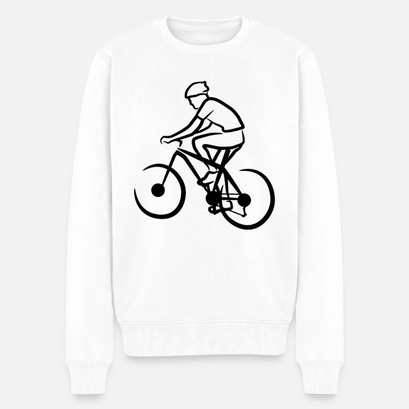 Mountainbiker Zeichnung - Männer Premium Bio Pullover - Weiß