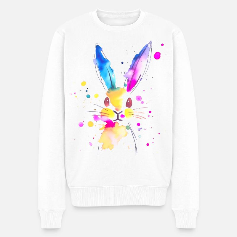 Lapin abstrait à l'aquarelle 🐇 - Pull Premium bio Homme - blanc