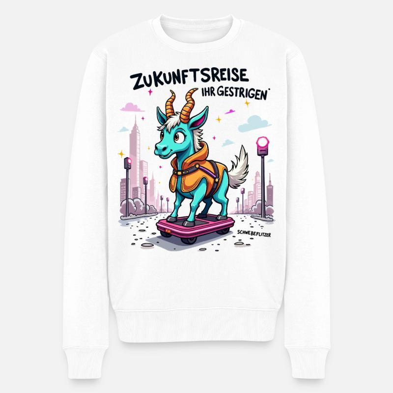 Ziegen-Rollbrett-Flitzer - Männer Premium Bio Pullover - Weiß