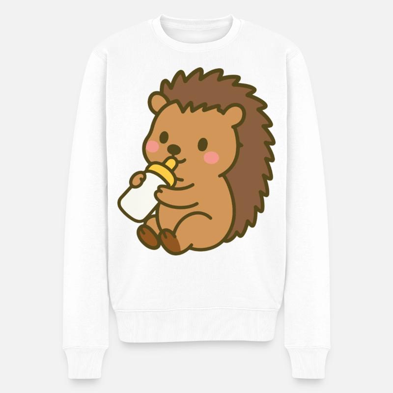 Igelchen mit Milchflasche - Männer Premium Bio Pullover - Weiß