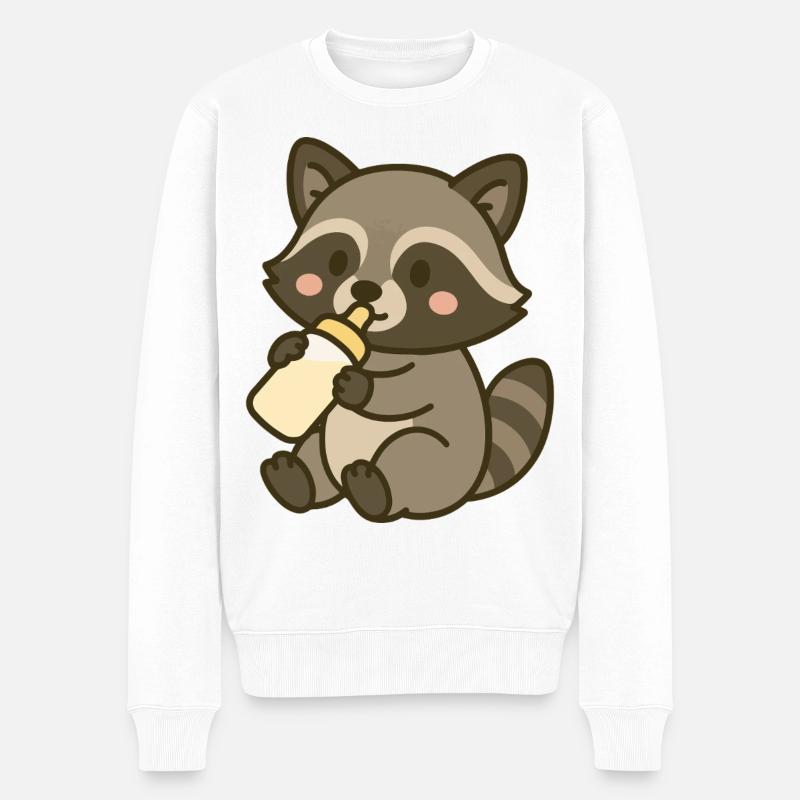 Flaschenzeit mit Waschbärchen - Männer Premium Bio Pullover - Weiß