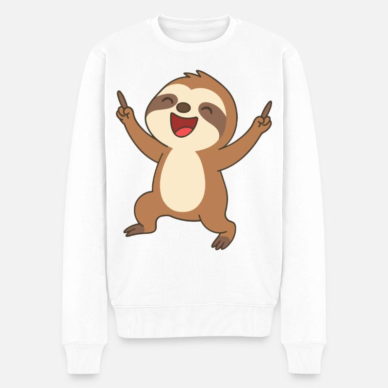 Happy Faultier - Männer Premium Bio Pullover - Weiß