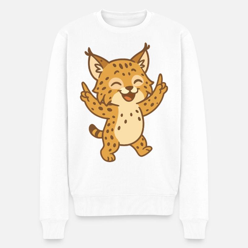 Feiernder Luchs - Männer Premium Bio Pullover - Weiß