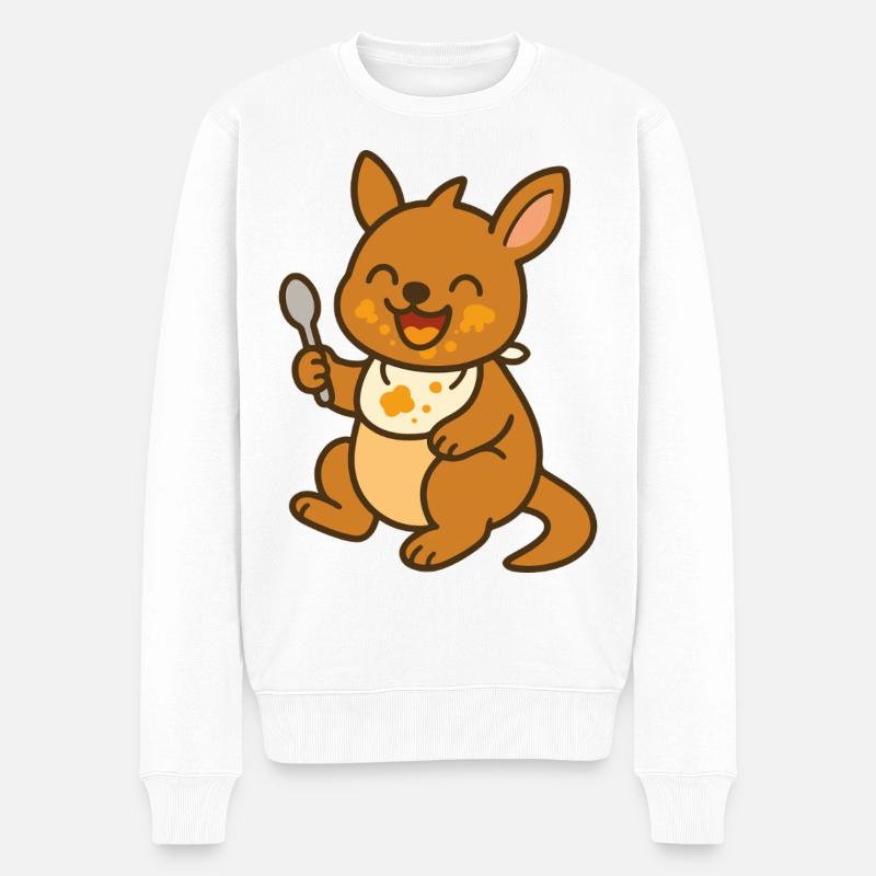 Futtern mit dem Kängurubaby - Männer Premium Bio Pullover - Weiß