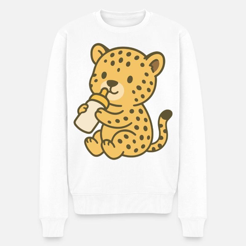 Bébé guépard avec biberon - Pull Premium bio Homme - blanc