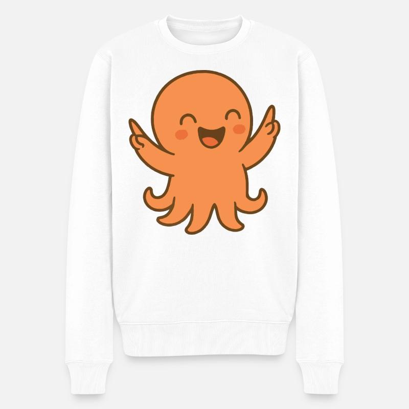 Pieuvre rieuse orange - Pull Premium bio Homme - blanc