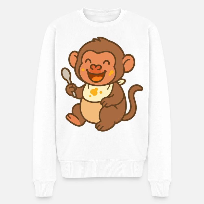 Nourrir avec le bébé singe – s’amuser à la cuillère - Pull Premium bio Homme - blanc