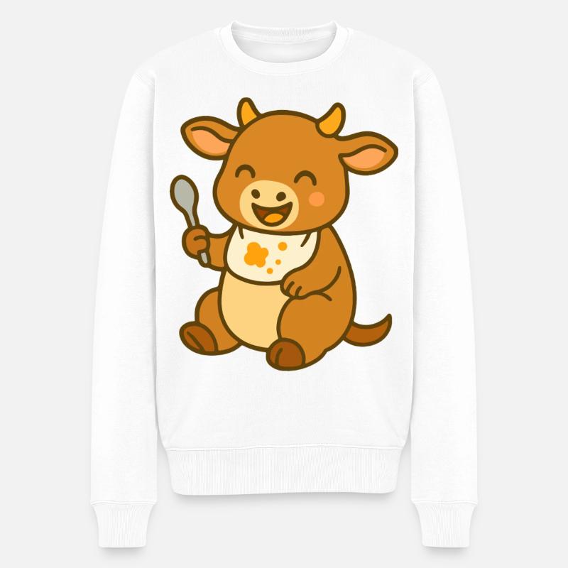 Kälbchen mit Lätzchen und Futterfreude - Männer Premium Bio Pullover - Weiß