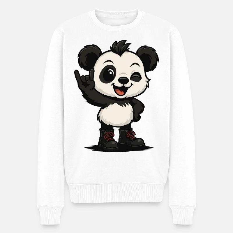 Panda Punk’n’Roll - Männer Premium Bio Pullover - Weiß