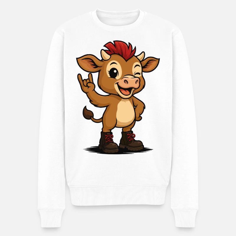Punk Rock Calf - Männer Premium Bio Pullover - Weiß