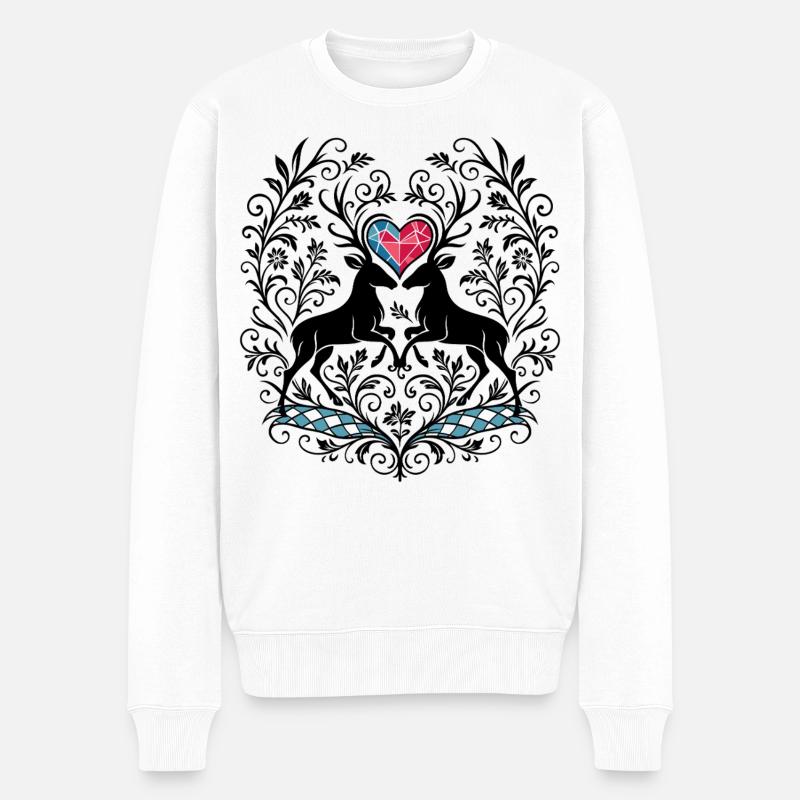 Hirsche Hirschherz Design - Alpenstilfür Volksfest - Pull Premium bio Homme - blanc