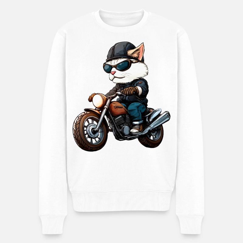 Motorradfahrer Katze - Männer Premium Bio Pullover - Weiß