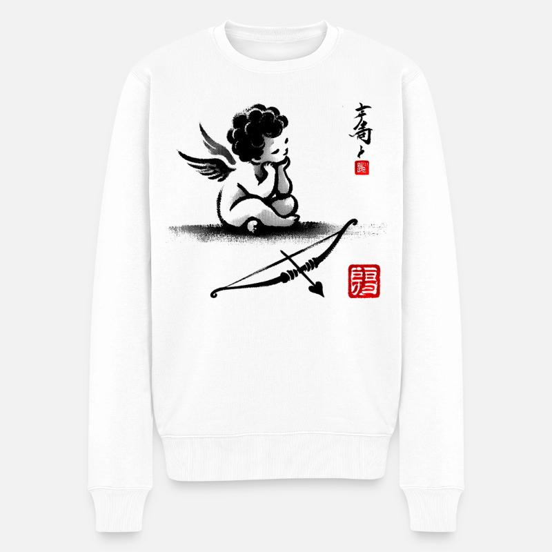Elegantes japanisches Kalligraphie-Kunstdesign - Männer Premium Bio Pullover - Weiß