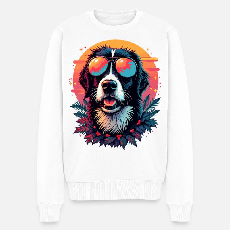 Tropischer Hund mit Sonnenbrille - Männer Premium Bio Pullover - Weiß