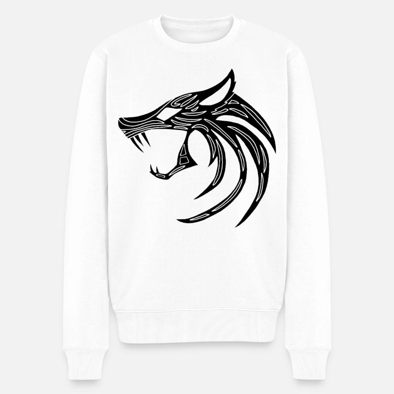 Schwarzer dämonischer Wolf - Männer Premium Bio Pullover - Weiß