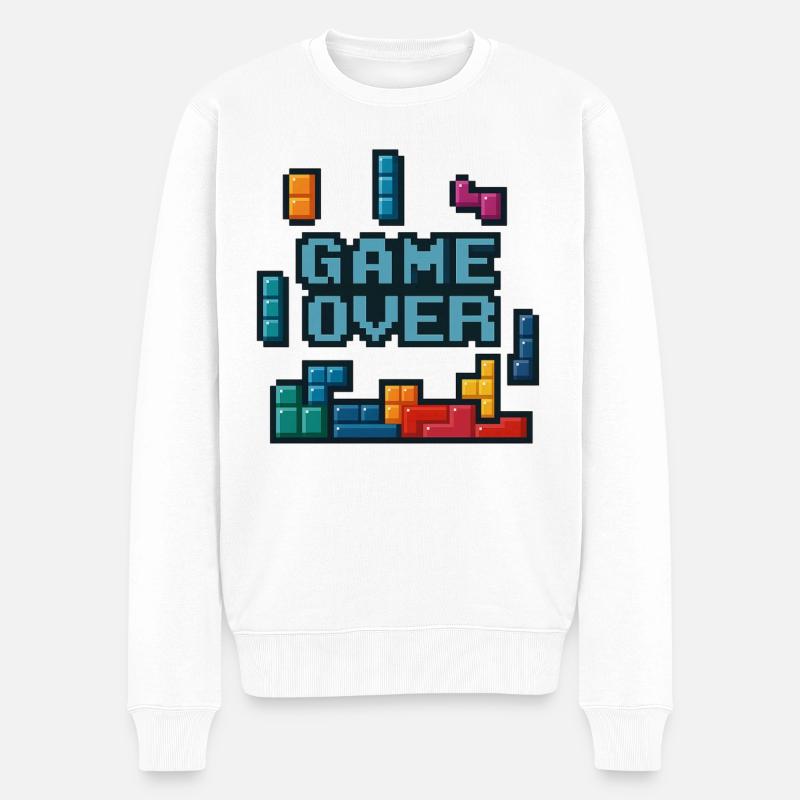 Pixel-Art Game Over Design - Männer Premium Bio Pullover - Weiß