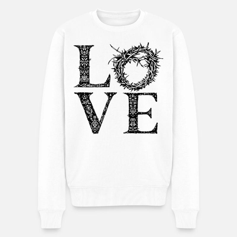 LOVE mit Dornenkranz - Männer Premium Bio Pullover - Weiß