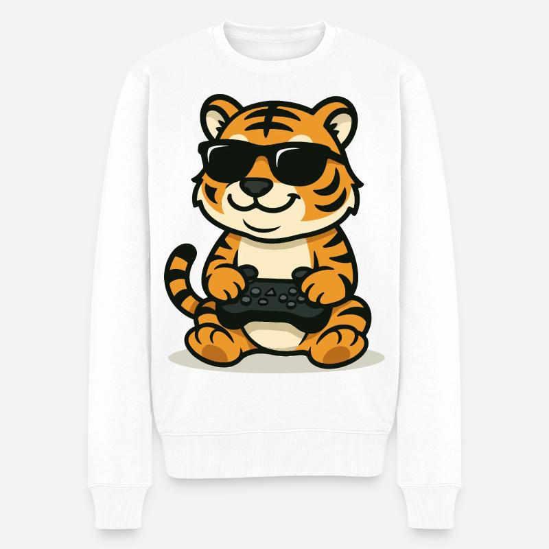 Chilliger Gamer-Tiger - Männer Premium Bio Pullover - Weiß