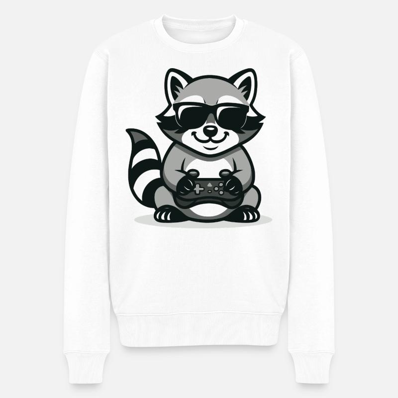 Zocker-Waschbär - Männer Premium Bio Pullover - Weiß