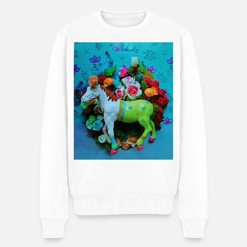 Buntes Karnevalspferd - Männer Premium Bio Pullover - Weiß