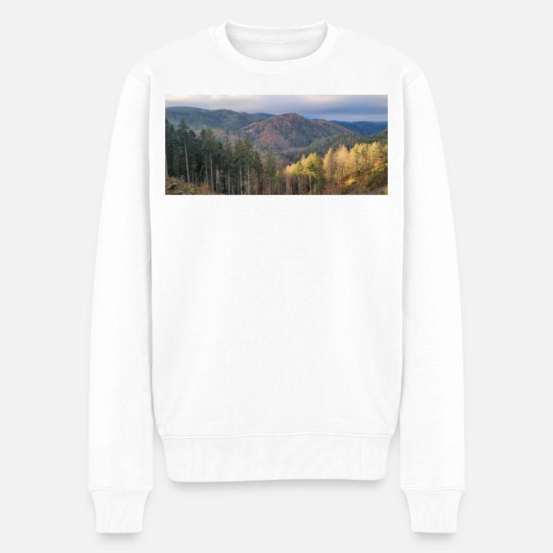 Herbstliche Waldlandschaft mit Sonnenlicht - Männer Premium Bio Pullover - Weiß