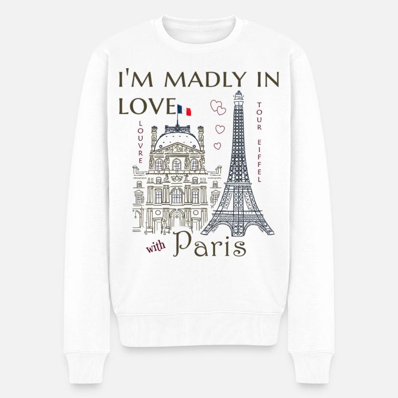 Paris, Louvre et la Tour Eiffel dessinés à la main - Pull Premium bio Homme - blanc