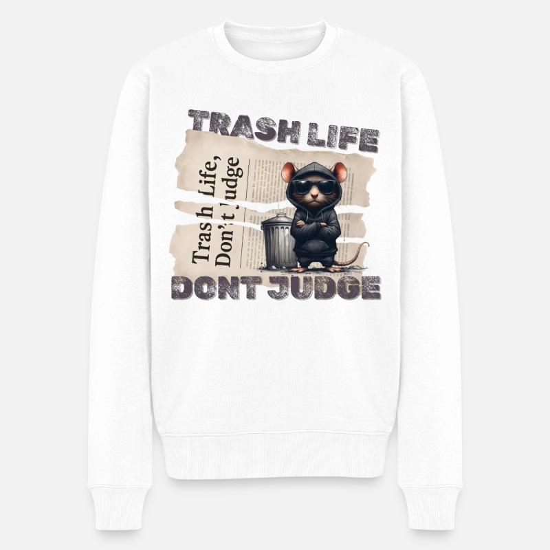 Trashratte mit Sonnenbrille und Trash-Motiv - Männer Premium Bio Pullover - Weiß