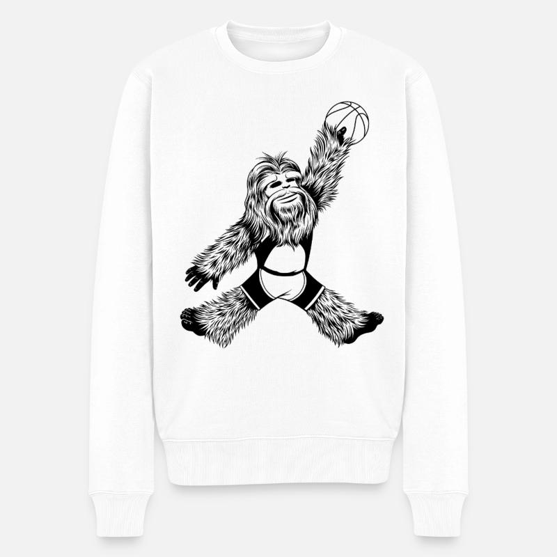 Bigfoot spielt Basketbälle - Männer Premium Bio Pullover - Weiß