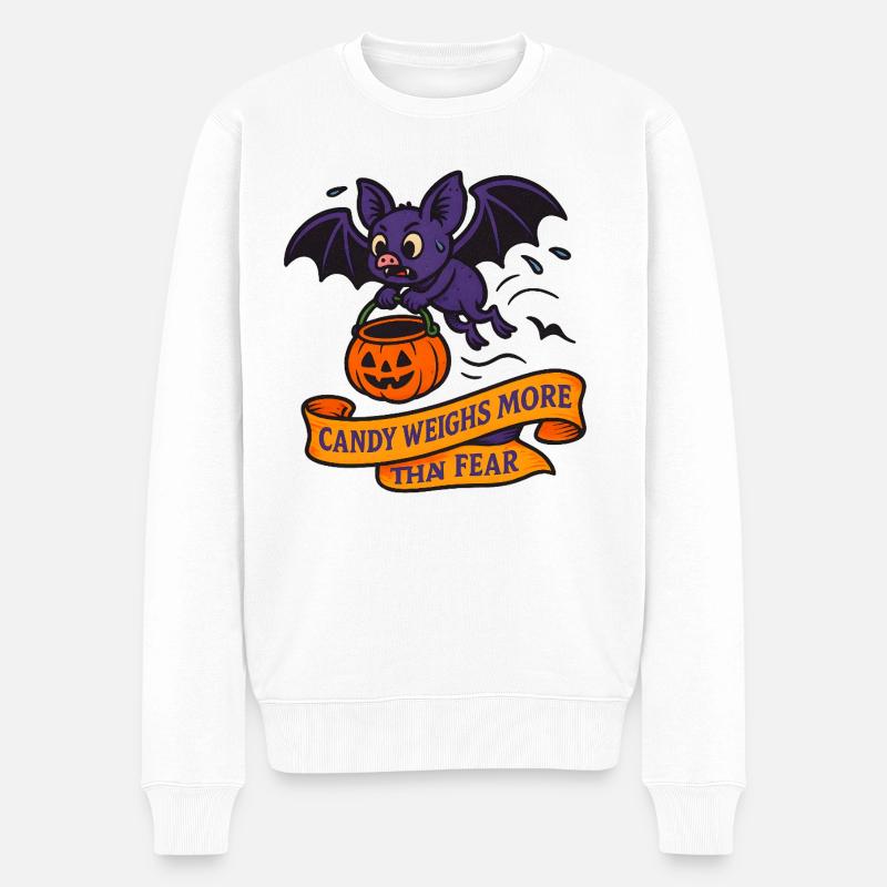 Gruseliger Halloween Bat mit Kürbis - Männer Premium Bio Pullover - Weiß