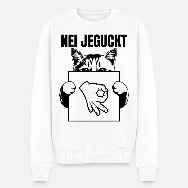 Lustige Meme Katze mit „Reingeguckt“ Handzeichen - Männer Premium Bio Pullover - Weiß