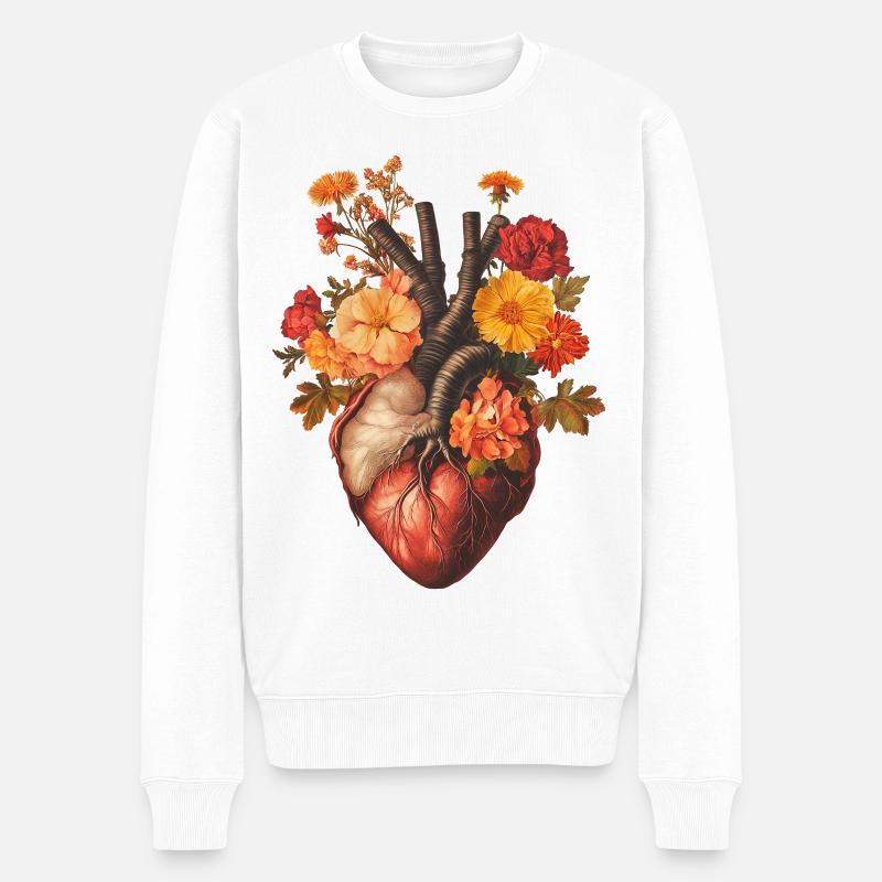Flower Heart - Männer Premium Bio Pullover - Weiß