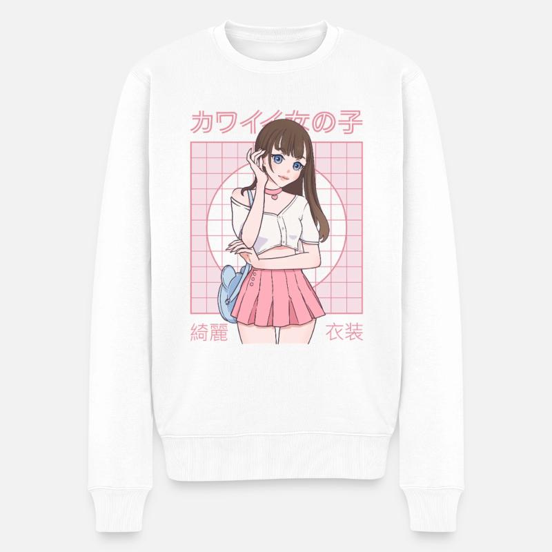 Japanisches Kawaii Mädchen im Retro Anime Stil - Männer Premium Bio Pullover - Weiß
