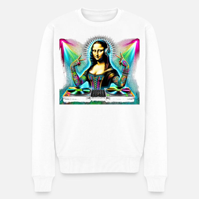 DJ Mona Lisa Neon Kunst - Männer Premium Bio Pullover - Weiß