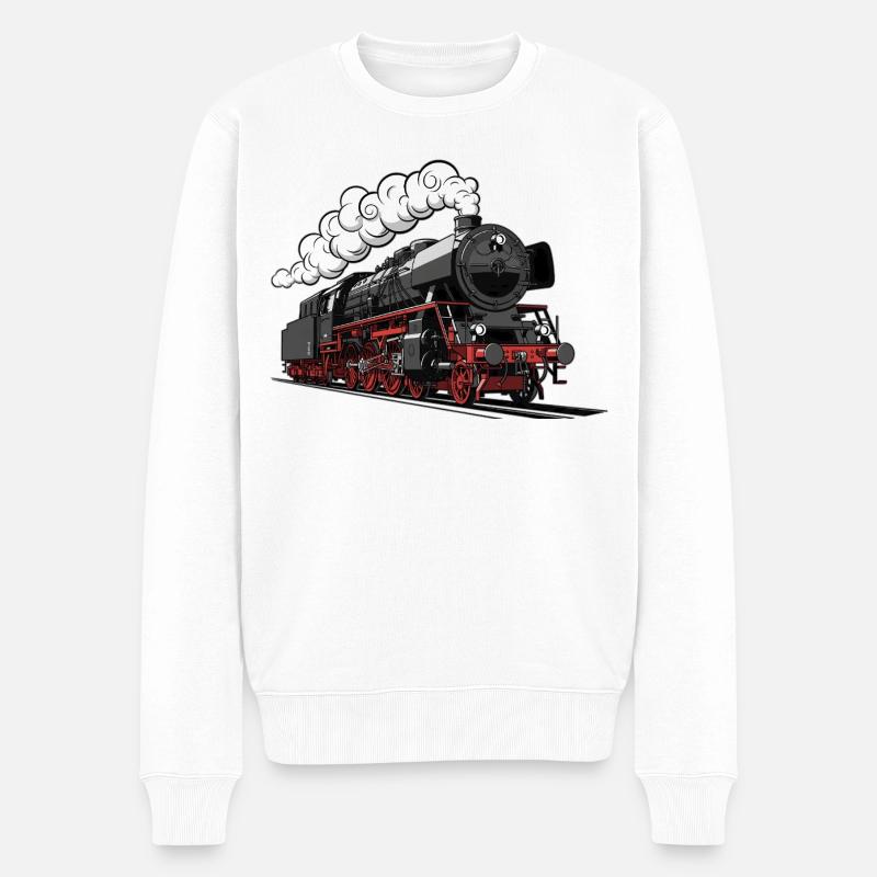 Retro Dampflok Design - Männer Premium Bio Pullover - Weiß