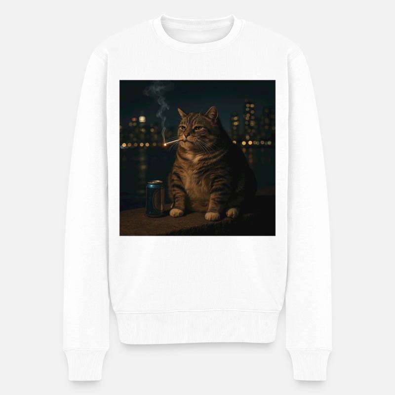 Drôle Chat Fumant Mème Stupide Brainrot - Pull Premium bio Homme - blanc